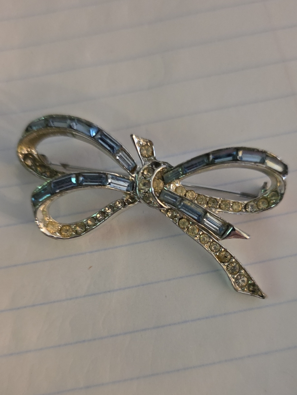 Blue and Clear Crystal Bow Brooch - Women Jewelry